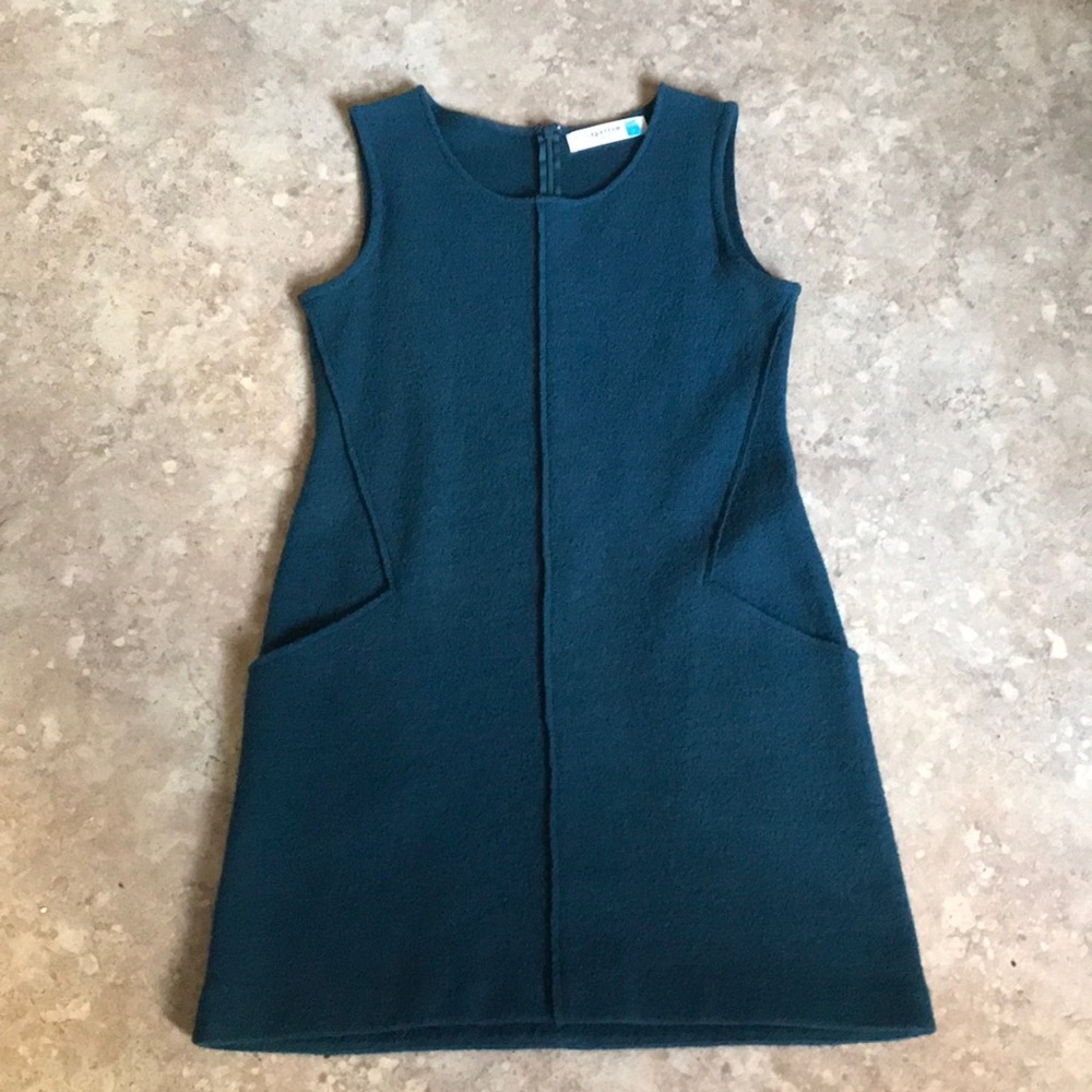 Green wool Anthropologie shift dress. Has pockets!
